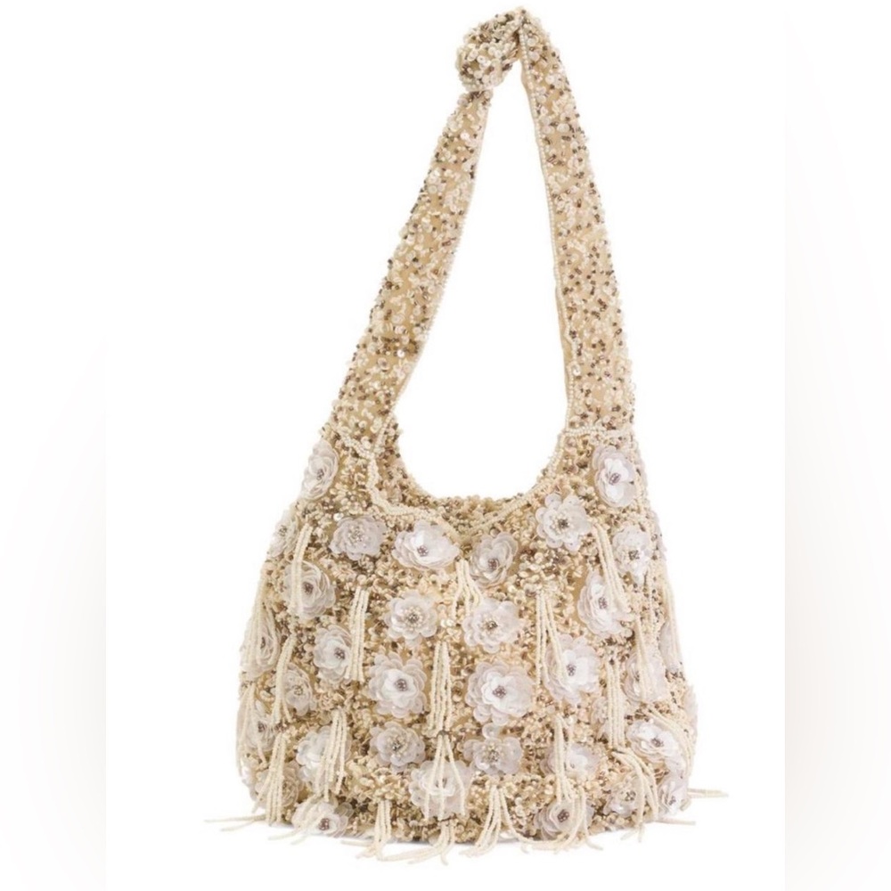 Viral Cream Floral Beaded Bag, NWT, Handcrafted In India